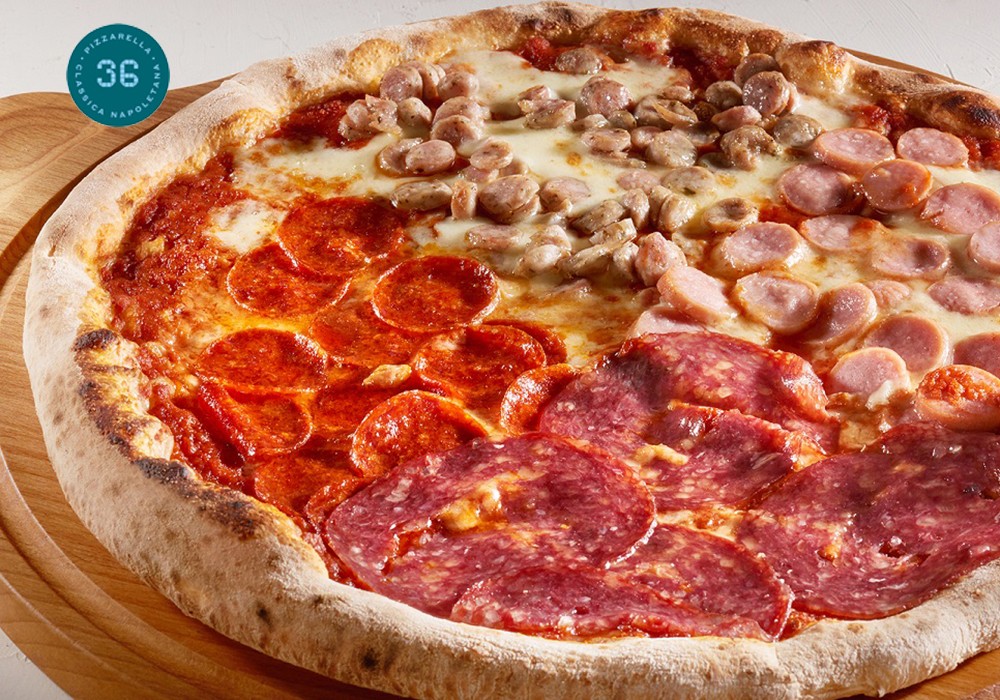 Неаполитанская пицца Супер мясная с 4мя видами колбасок 36 см